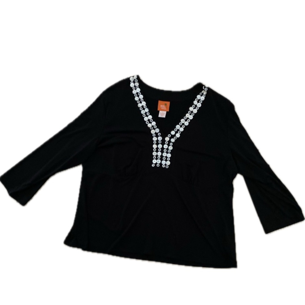 Hearts of Palm boho pearl buttons tunic top embellished v neck 1X